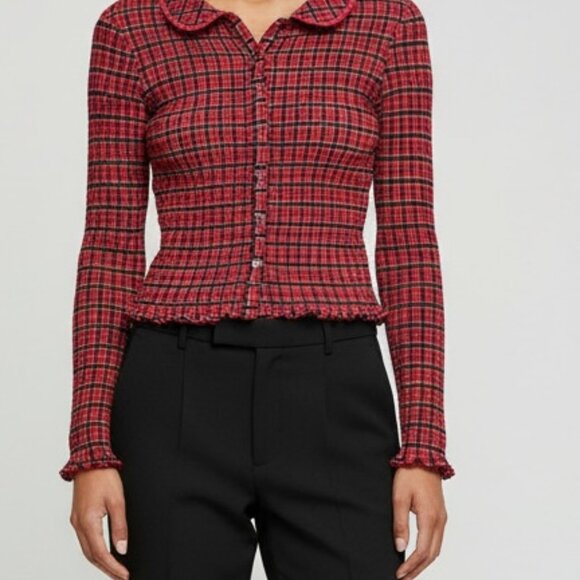 FREE PEOPLE Stretch Ruched Blouse Red & Black, M - Picture 3 of 9